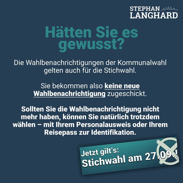 Es ist keine neue Wahlbenachrichtigung notwendig. Personalausweis oder Reisepass reichen zur Identifikation.